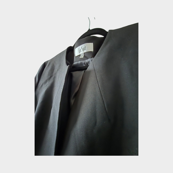 Le Suit Black Long Blazer Collarless Jacket Structured Career Minimalist Open 18 - Picture 13 of 16